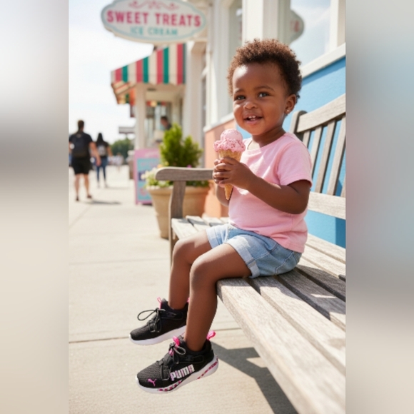 🌴GIRLS SLIP ON CUSTOM BLING ✨️PINK 🎀 PUMAS - Picture 1 of 8